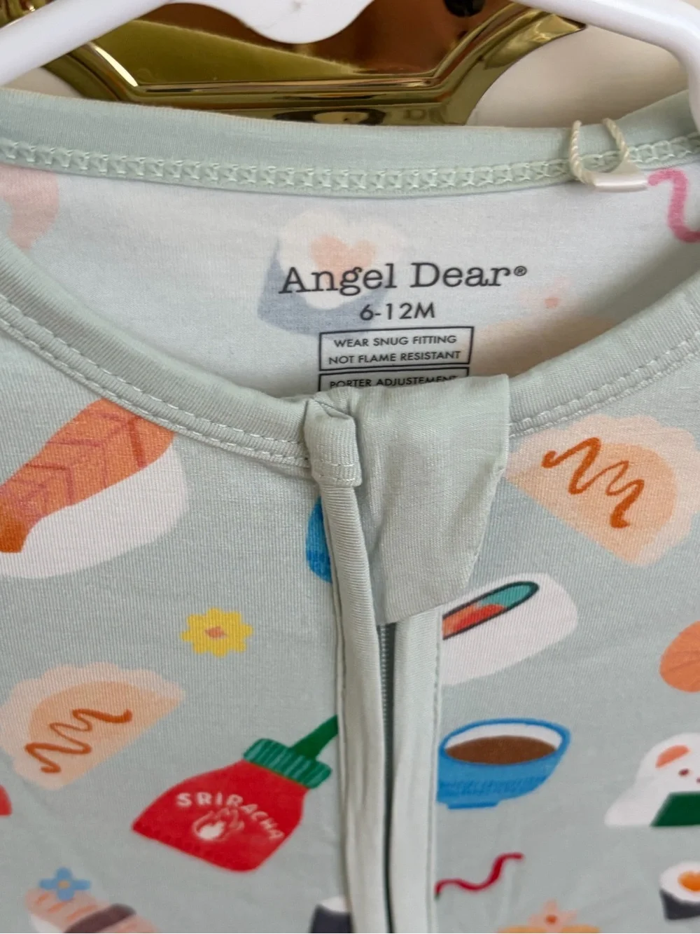 NWT Angel Dear Bamboo Sushi Print Zip One-Piece Convertible Foot Pajama 6-12M